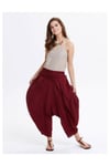 Drape Bel Detaylı Dökümlü Bordo Şalvar Pantolon