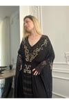 Fıransız Tasarım Gold İşlemeli Siyah Abiye Elbise Kaftan Abaya