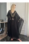 Fıransız Tasarım Gold İşlemeli Siyah Abiye Elbise Kaftan Abaya