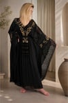 Fıransız Tasarım Gold İşlemeli Siyah Abiye Elbise Kaftan Abaya