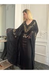 Fıransız Tasarım Gold İşlemeli Siyah Abiye Elbise Kaftan Abaya