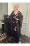 Fıransız Tasarım İşlemeli Siyah Abiye Elbise Kaftan Abaya