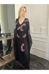Fıransız Tasarım İşlemeli Siyah Abiye Elbise Kaftan Abaya