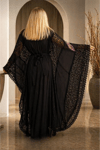 Fıransız Tasarım İşlemeli Siyah Abiye Elbise Kaftan Abaya