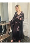 Fıransız Tasarım İşlemeli Siyah Abiye Elbise Kaftan Abaya
