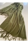 Haki Kaşmir Yumuşak Dokulu Omuz Atkısı (Cashmere) Kışlık Kalın Şal