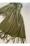 Haki Kaşmir Yumuşak Dokulu Omuz Atkısı (Cashmere) Kışlık Kalın Şal