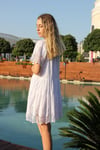 Kadın Beyaz Madonna Yaka Brodeli Romantik Naturel Elbise