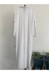 Kadın Beyaz Yırtmaçlı Uzun Kollu Gömlek Yaka Organik Pamuk Kaftan Kimono