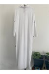 Kadın Beyaz Yırtmaçlı Uzun Kollu Gömlek Yaka Organik Pamuk Kaftan Kimono