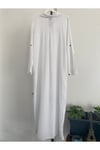 Kadın Beyaz Yırtmaçlı Uzun Kollu Gömlek Yaka Organik Pamuk Kaftan Kimono