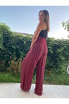 Kadın Bordo Bele Oturan Dökümlü Ipek Şalvar Pantolon