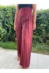 Kadın Bordo Bele Oturan Dökümlü Ipek Şalvar Pantolon