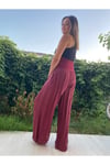 Kadın Bordo Bele Oturan Dökümlü Ipek Şalvar Pantolon