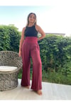 Kadın Bordo Bele Oturan Dökümlü Ipek Şalvar Pantolon
