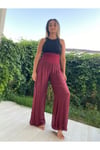 Kadın Bordo Bele Oturan Dökümlü Ipek Şalvar Pantolon