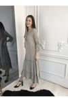 Kadın Gri Uzun Kollu Naturel Uzun Elbise