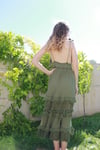 Kadın Haki Sırt Dekolteli Püsküllü Bohem Elbise