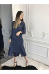 Kadın Koyu Mavi Uzun Kollu Antik Dokuma Elbise