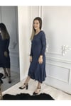 Kadın Koyu Mavi Uzun Kollu Antik Dokuma Elbise
