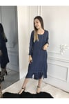 Kadın Koyu Mavi Uzun Kollu Antik Dokuma Elbise