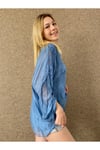 Kadın Mavi Dantel Detaylı Ipek Bluz