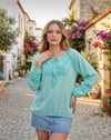 Kadın Mint Nakışlı Naturel Bluz