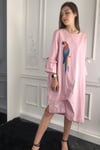 Kadın Pembe Viskon Pamuk Kolları Pileli Elbise