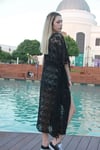 Kadın Siyah Belden Bağcıklı Püskül Detaylı Kimono