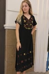 Kadın Siyah Kısa Kollu Naturel Pamuk Uzun Elbise
