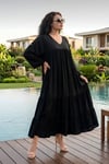Kadın Siyah Oversize Ipekli Uzun Elbise