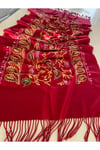 Kırmızı Elegansa Omuz Atkısı Kaşmir Dokulu İşlemeli Şık Şal (Cashmere)