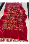 Kırmızı Elegansa Omuz Atkısı Kaşmir Dokulu İşlemeli Şık Şal (Cashmere)