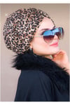 Leopar Desenli Büzgülü Bone