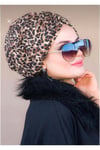 Leopar Desenli Büzgülü Bone