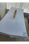 Lila Bordürlü Lavanta İşlemeli 140x240 cm Naturel Masa Örtüsü