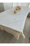 Naturel Buldan Keteni İnce Dantelli Kahve Bordürlü 140 x 240 cm Masa Örtüsü