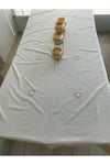 Naturel Buldan Keteni İnce Dantelli Kahve Bordürlü 140 x 240 cm Masa Örtüsü