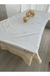 Naturel Buldan Keteni İnce Dantelli Kahve Bordürlü 140 x 240 cm Masa Örtüsü