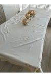 Naturel Buldan Keteni İnce Dantelli Kahve Bordürlü 140 x 240 cm Masa Örtüsü