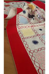 Naturel Runner Kırmızı Patchwork İşlemeli Masa Örtüsü