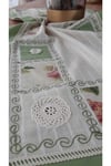 Yeşil El Işi Patchwork Dantelli Naturel Runner