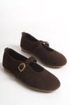 CASY Hakiki Deri Kahve Süet Kadın Tokalı Babet