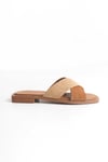 DANİ Toprak Hakiki Deri ve Keten Çapraz Kadın Terlik