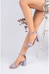 Deri Topuklu Tek Bantlı Lila Deri Sandalet