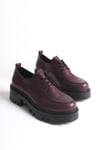 JULİA Hakiki Deri Kadın Bağcıklı Bordo Loafer Ayakkabı