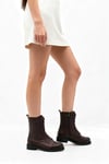 LARA Hakiki Deri Kahverengi Bağcıklı Kadın Postal Bot
