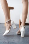 altınmodashoes Kadın Celar Mat Deri Beyaz Topuklu Ayakkabı - Beyaz
