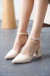 altınmodashoes Kadın Celar Mat Deri Beyaz Topuklu Ayakkabı - Beyaz