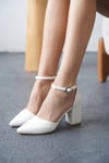 altınmodashoes Kadın Celar Mat Deri Beyaz Topuklu Ayakkabı - Beyaz 0002